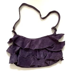 Lizden Vintage Ruffle Leather Suede Shoulder Bag